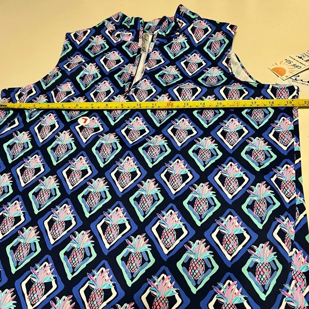 Lulu-B Pineapple Print Sleeveless Quarter-Zip Top UPF 50 Cooling Fabric L NWT lg - Picture 6 of 11